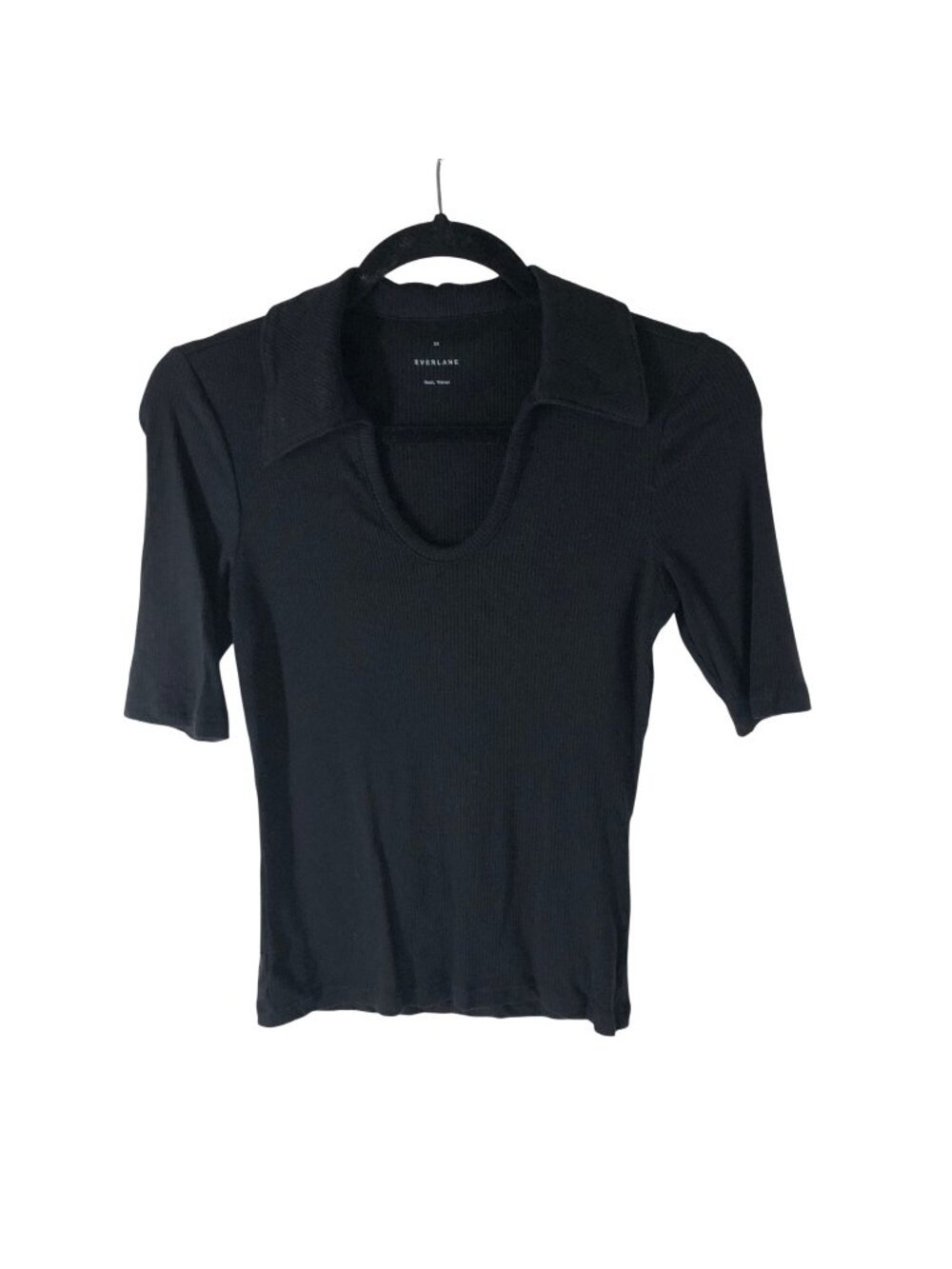 Everlane Womens Ribbed Polo Collar Top Black XS Quiet Luxury Minimalist Slim Fit